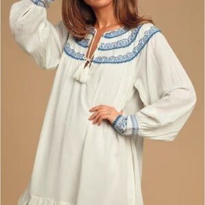 White Skirt with Blue Embroidery